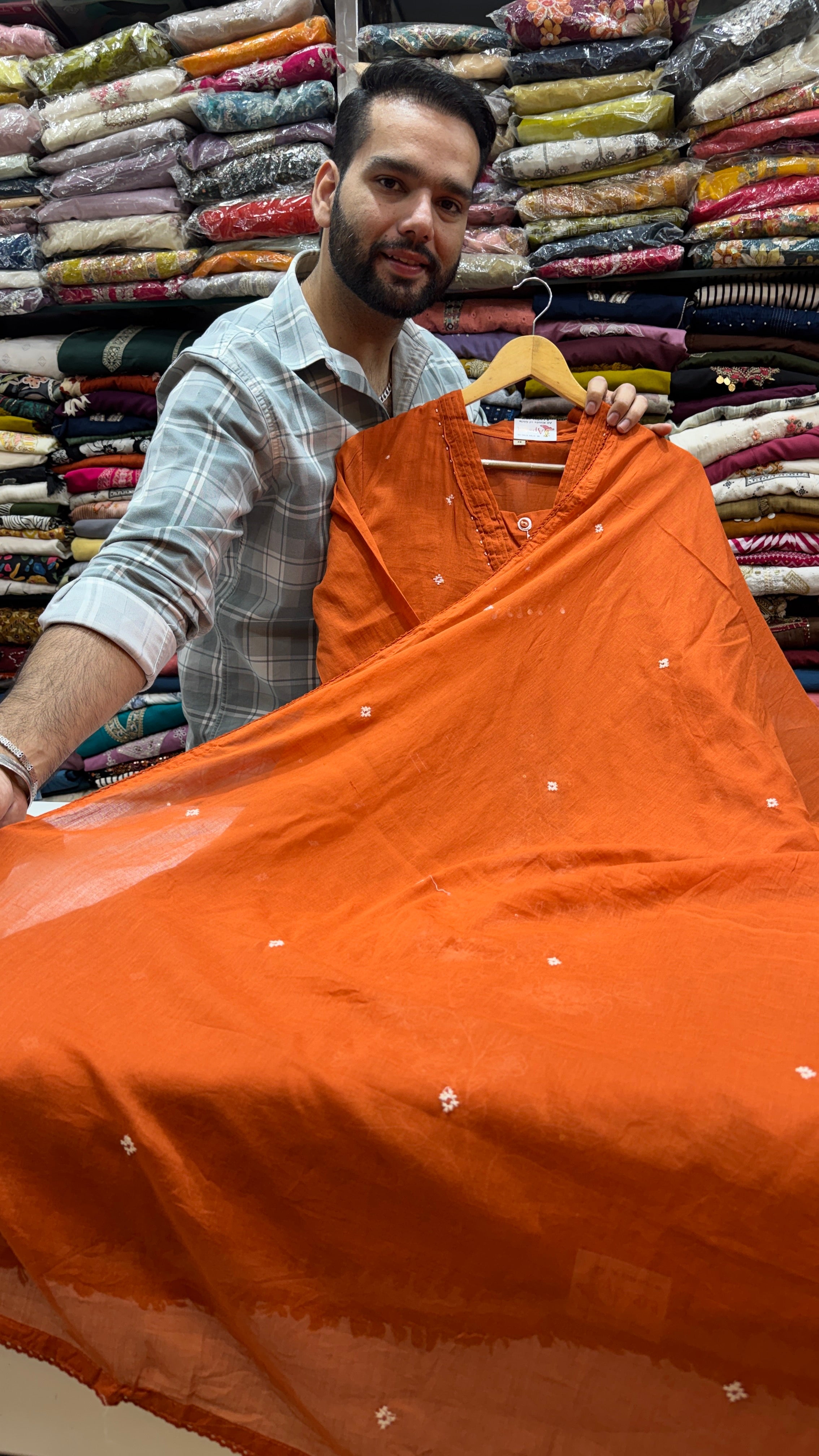 Rust Orange Mull Cotton A Line Plazo Suit