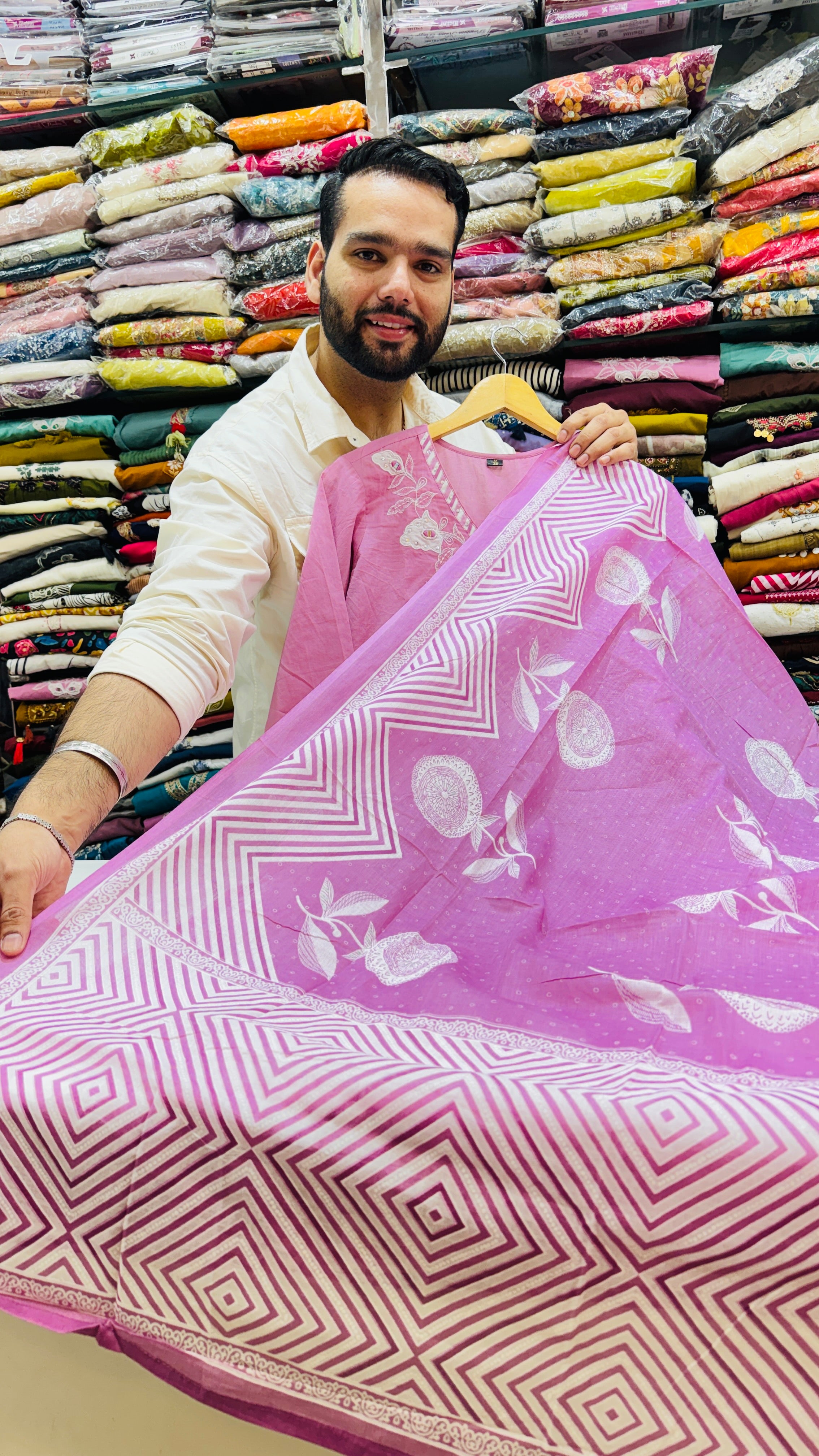 Pure Cotton Pink Embroidered Plazo Suit