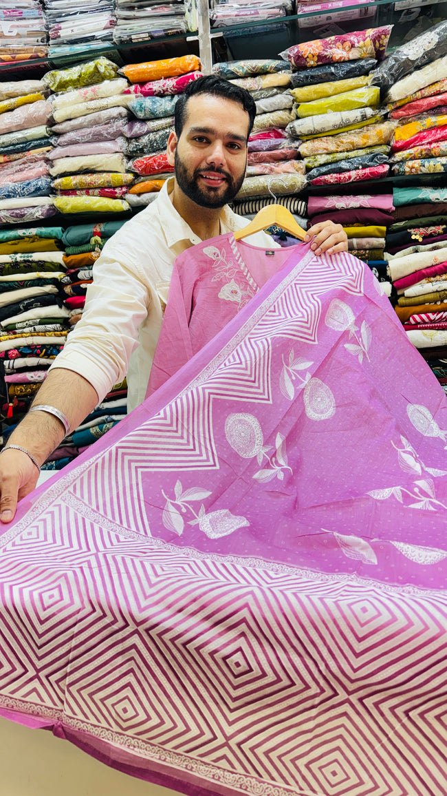 Pure Cotton Pink Embroidered Plazo Suit Main Image