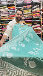 Pure Cotton Aqua Green Embroidered Plazo Suit
