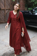 Pure Cotton Marron Colour Plazo Suit
