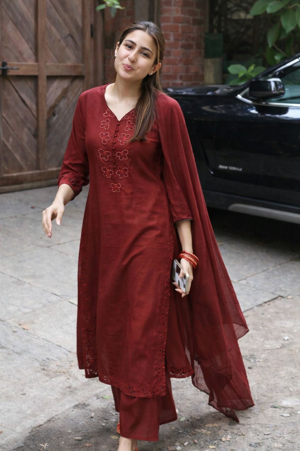 Pure Cotton Marron Colour Plazo Suit