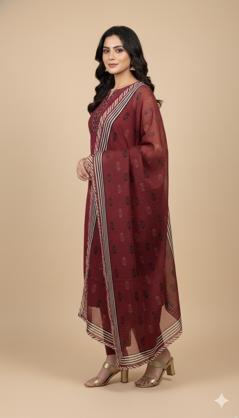 Unesco Maroon Pure Cotton Plazo Suit