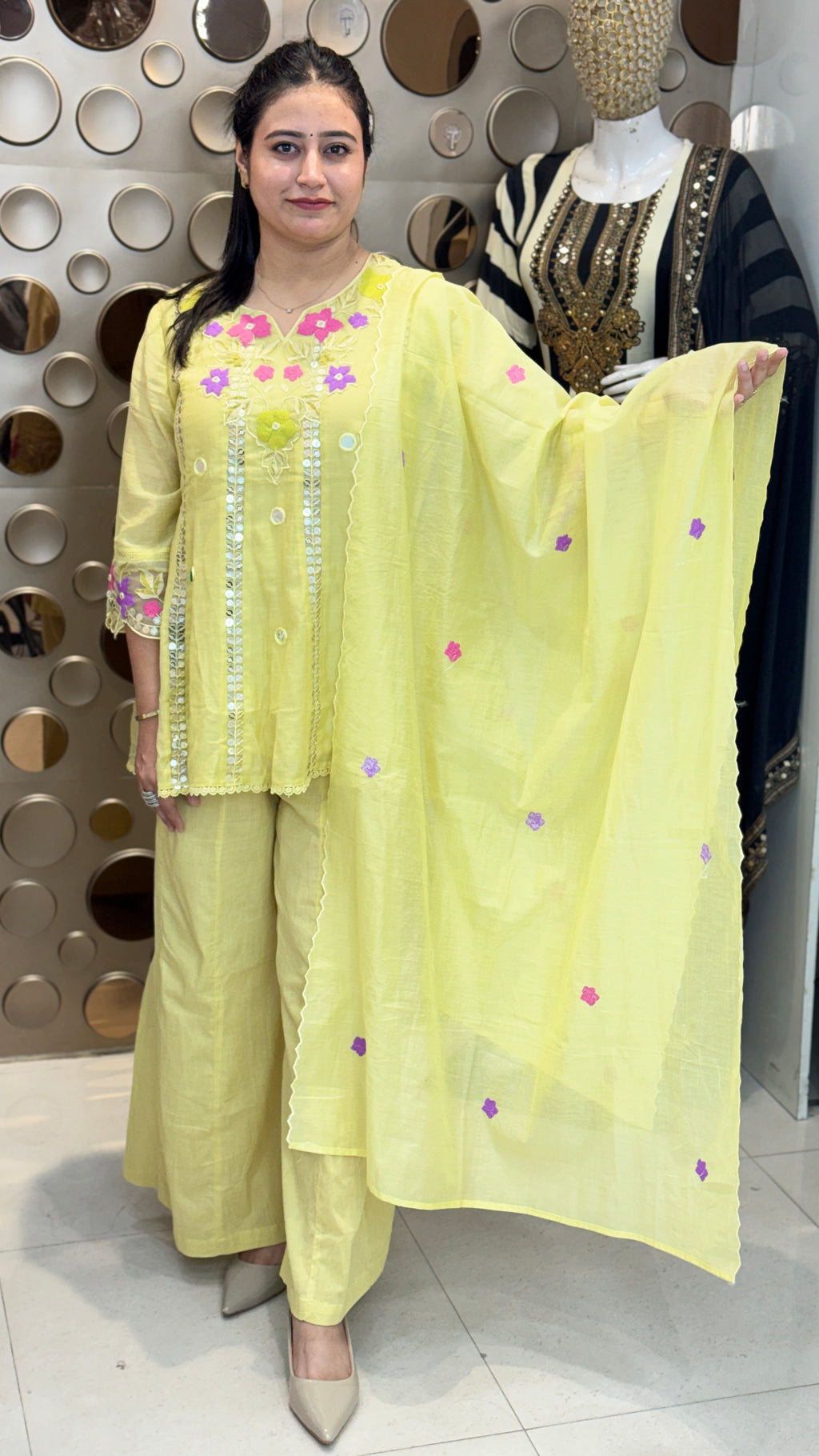 Mull Chanderi Co-ord Set with Dupatta