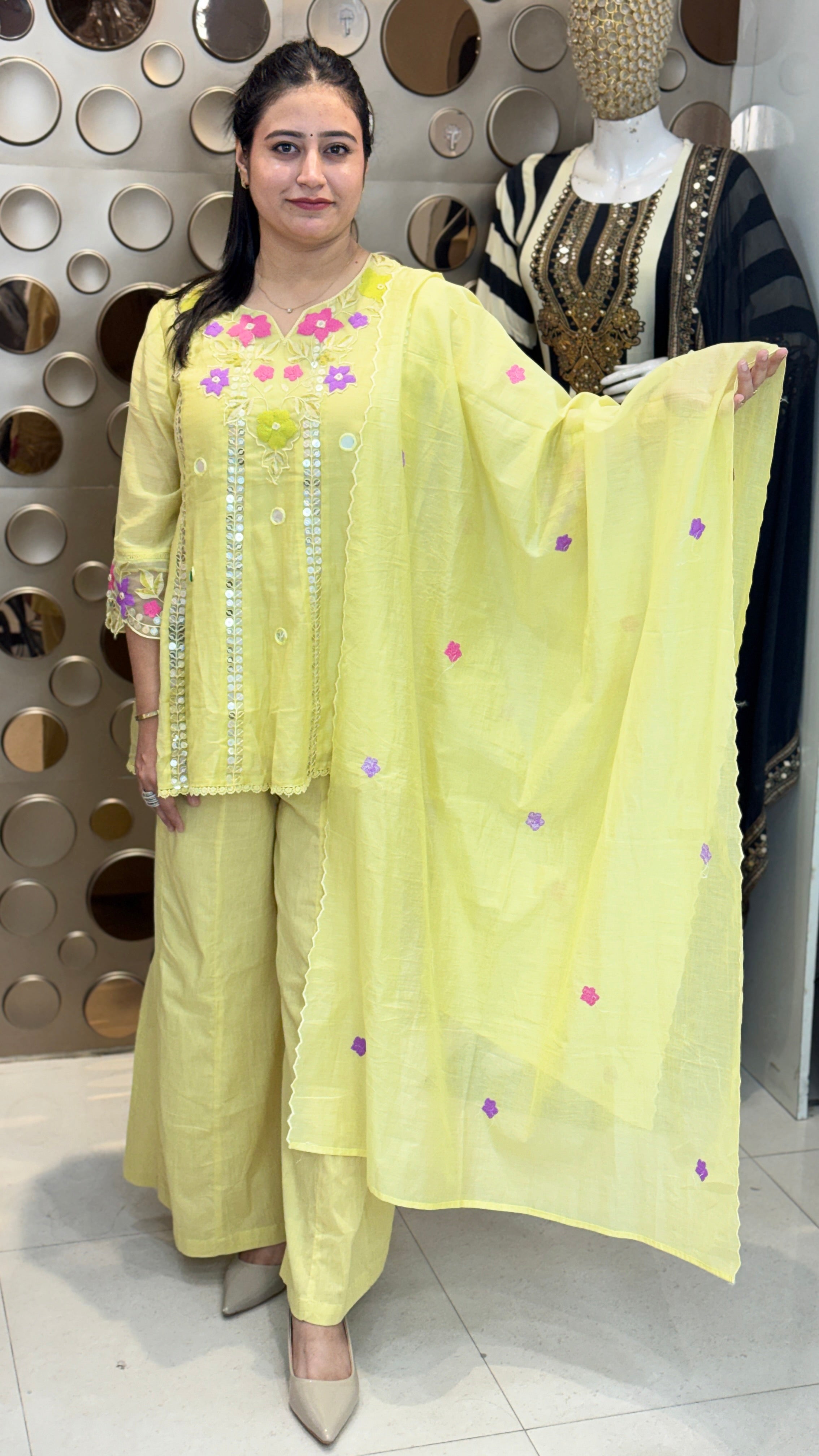 Mull Chanderi Co-ord Set with Dupatta