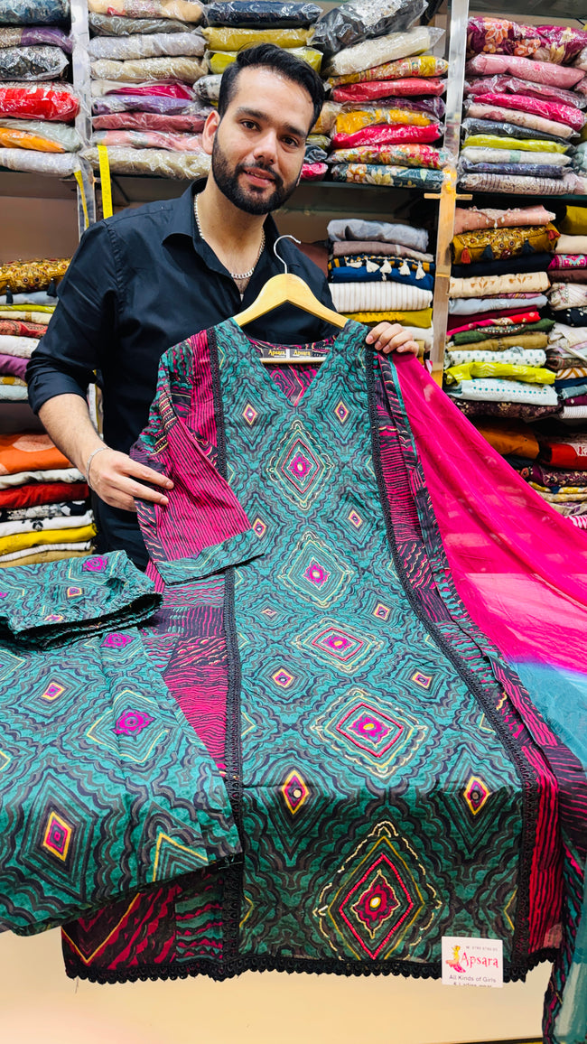 Printed Modal Fabric Plazo Suit Hover Image