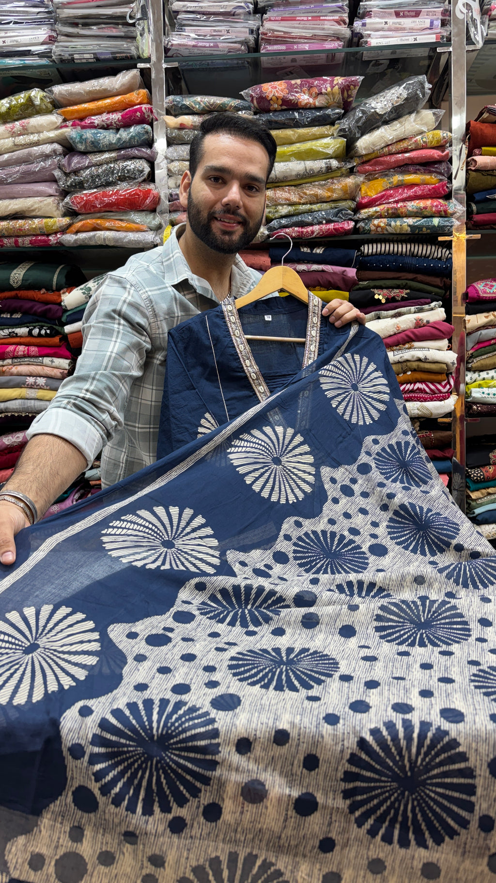 A Line Navy Blue Pure Cotton Plazo Suit