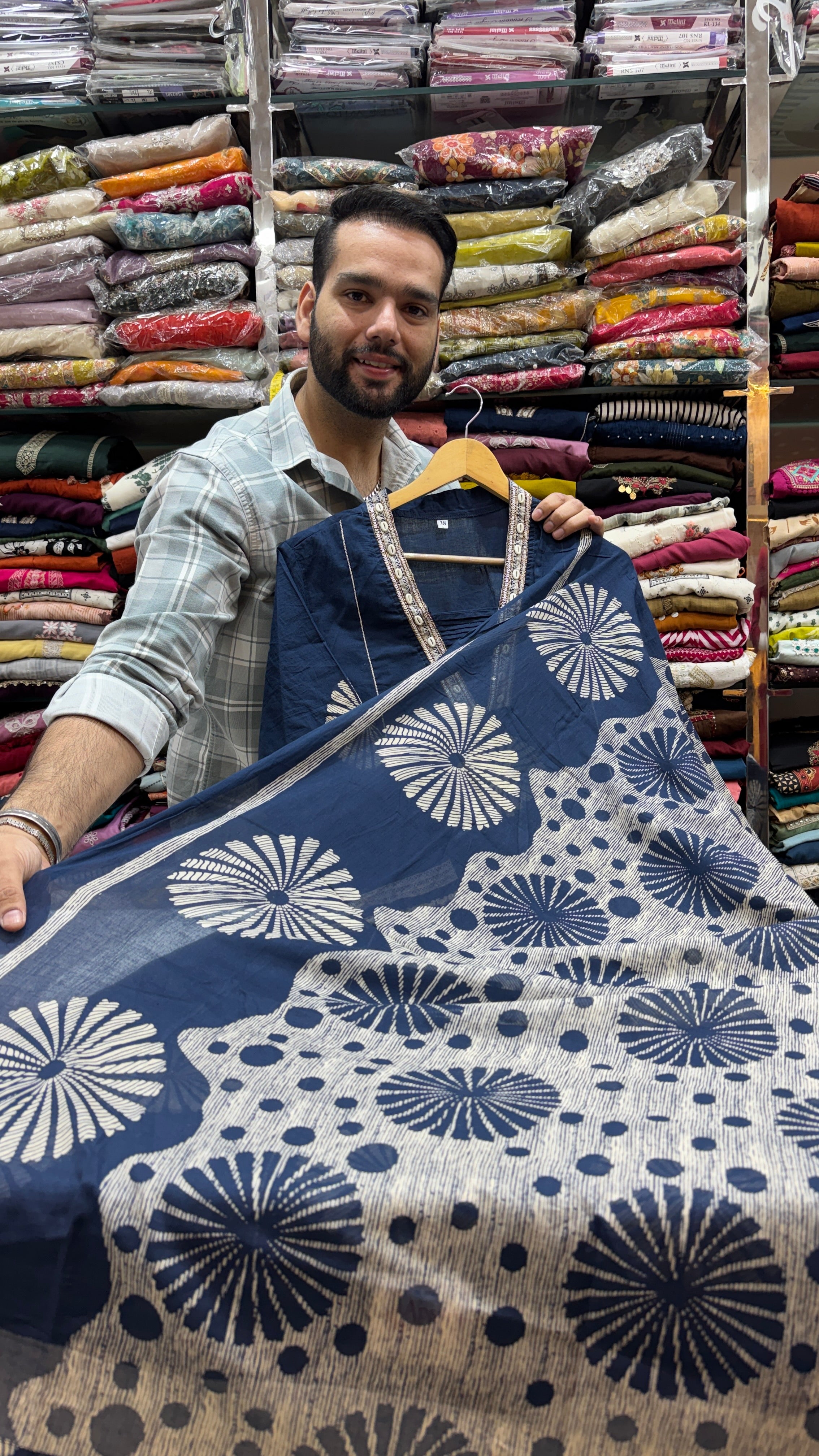 A Line Navy Blue Pure Cotton Plazo Suit