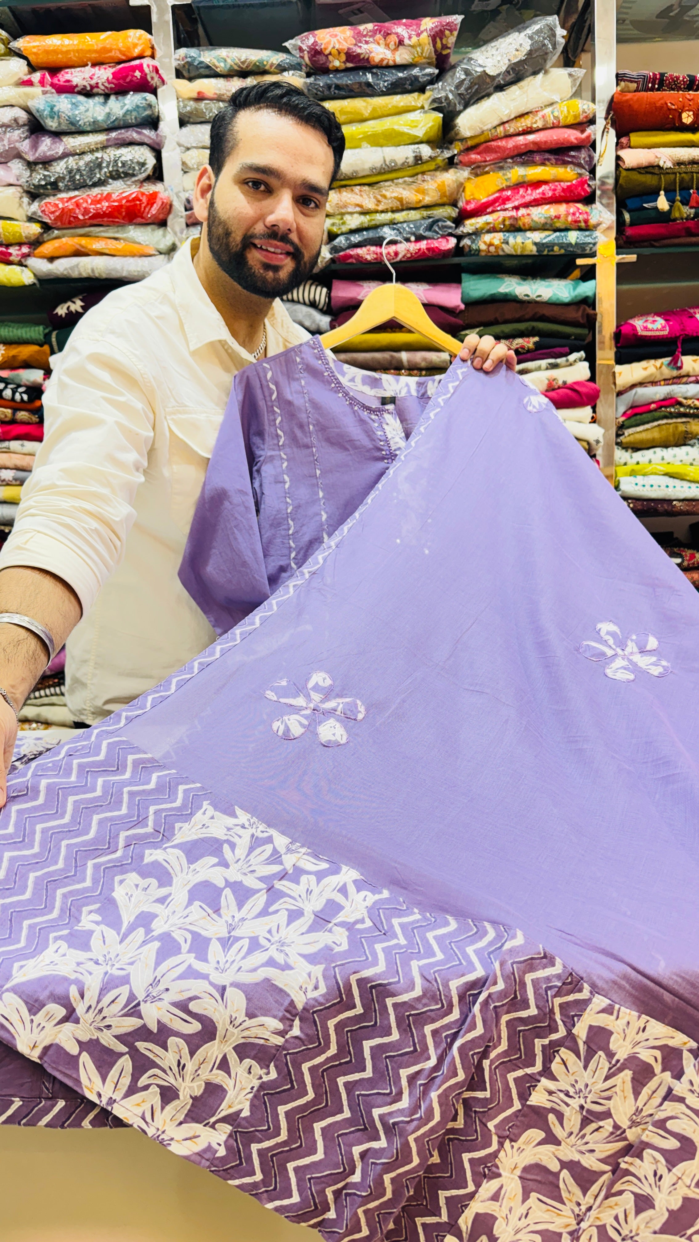 Pure Cotton Lavender A Line Plazo Suit