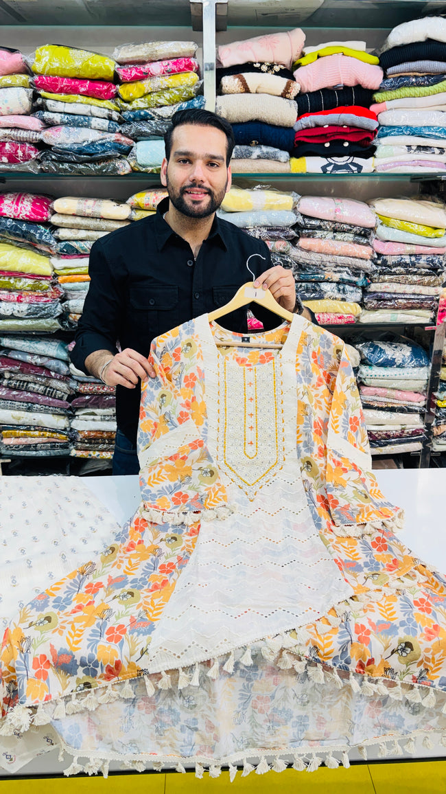 Flex Cotton C-Cut Suit with Sharara Hover Image