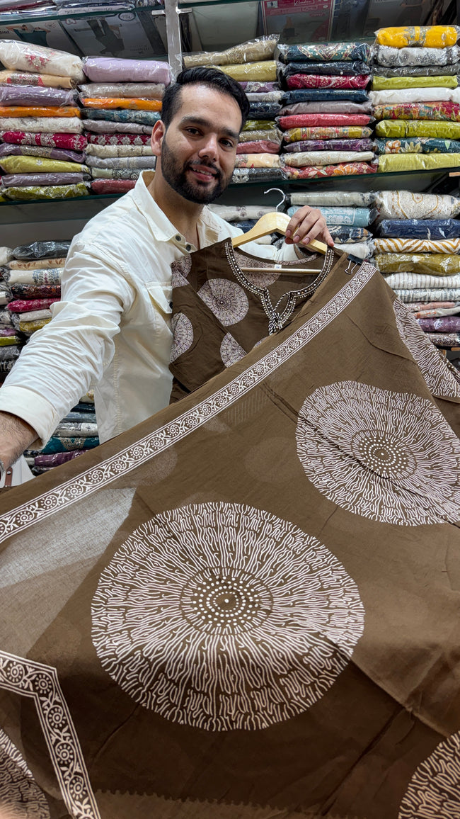 Pure Cotton Brown Plazo Suit Main Image