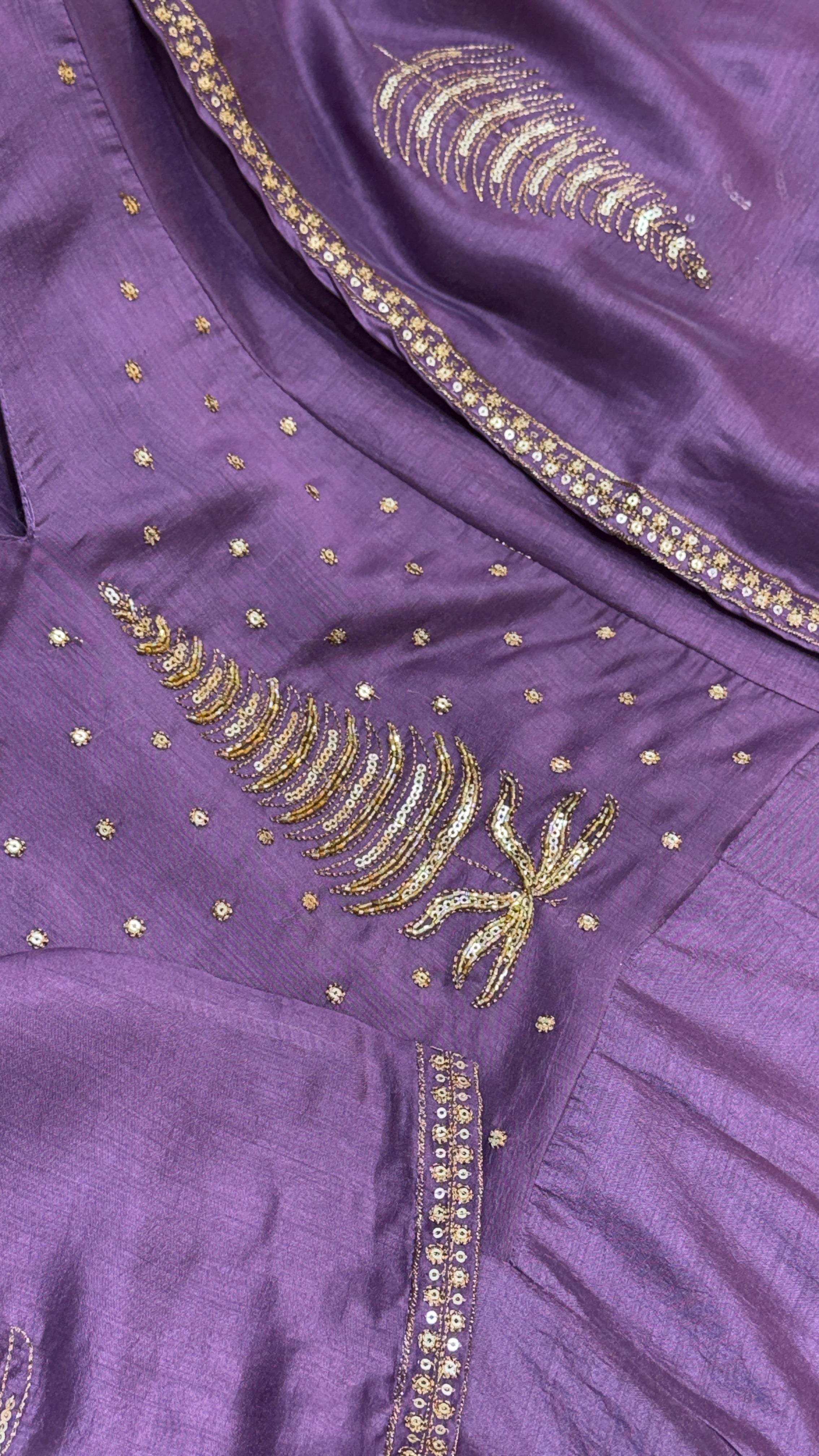 Lavender Mull Chanderi A-Line Frok Suit