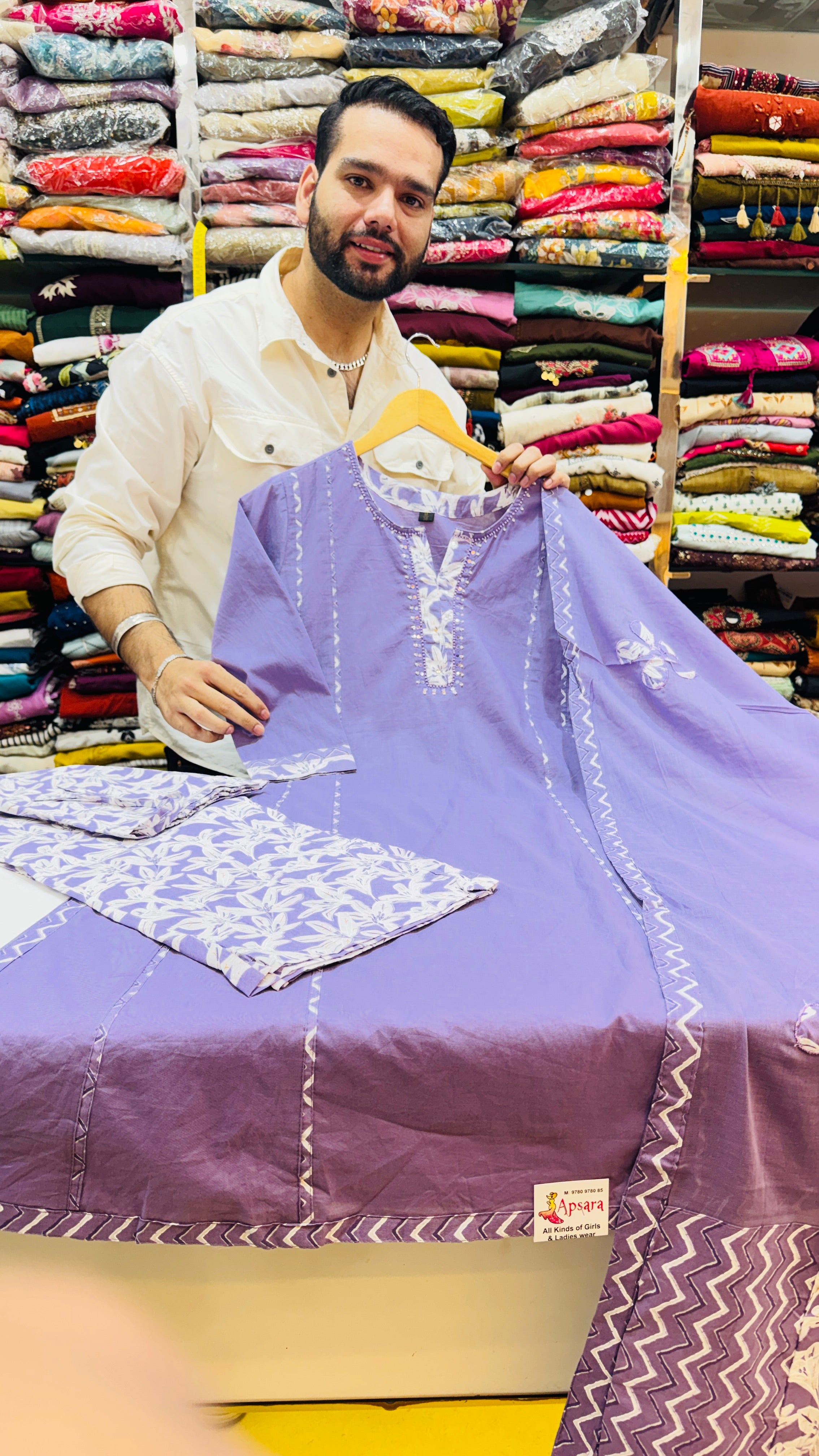 Pure Cotton Lavender A Line Plazo Suit