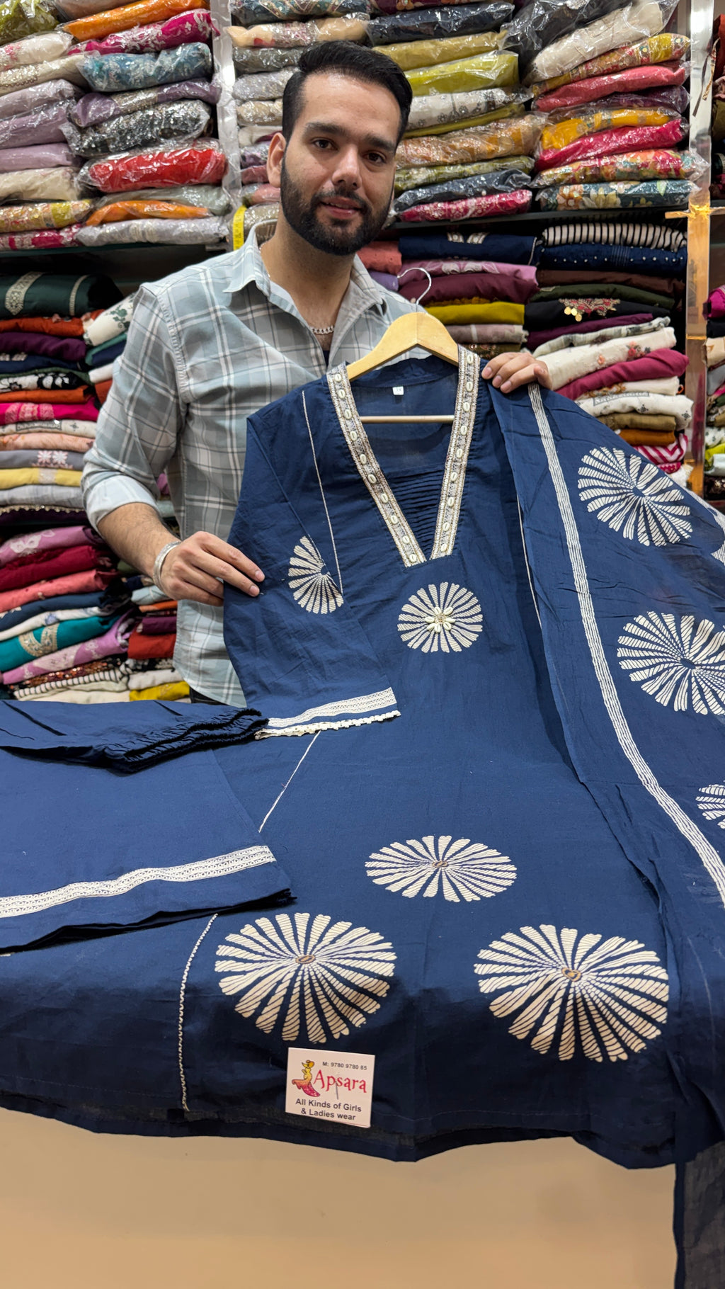 A Line Navy Blue Pure Cotton Plazo Suit