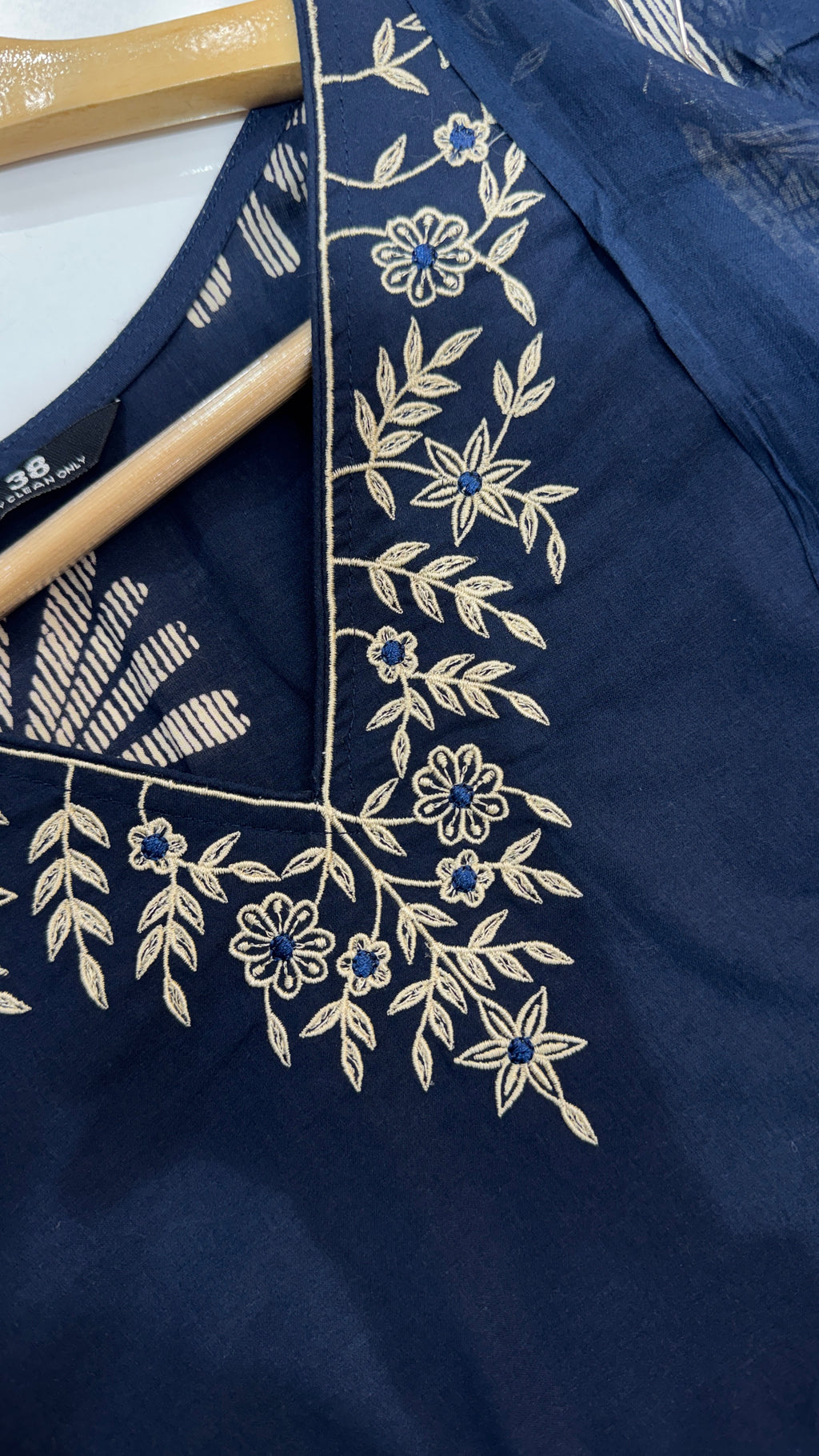 Navy Blue Pure Cotton Embroidered Plazo Suit