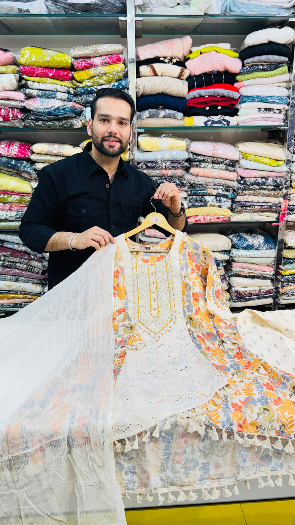 Flex Cotton C-Cut Suit with Sharara