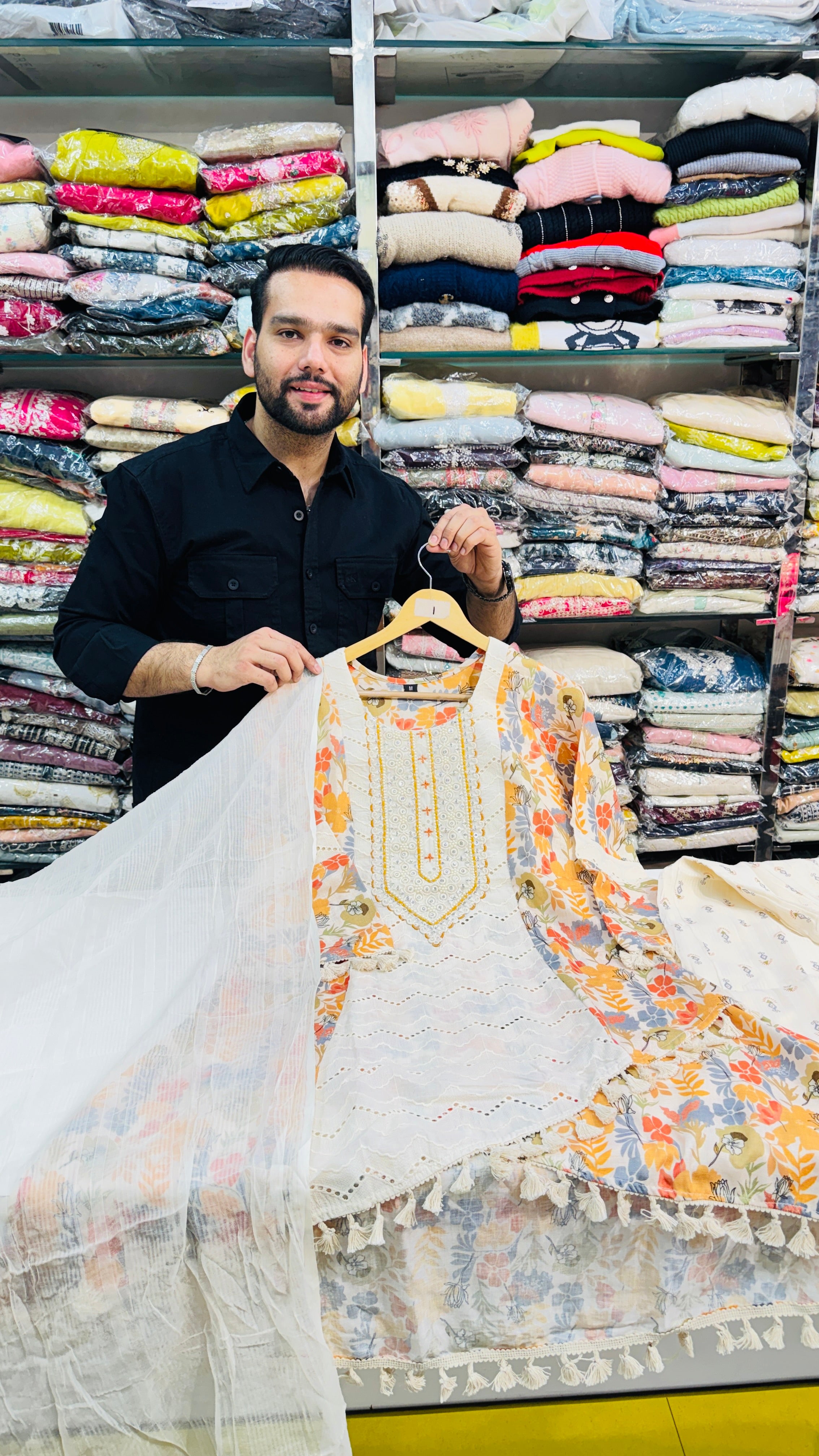 Flex Cotton C-Cut Suit with Sharara