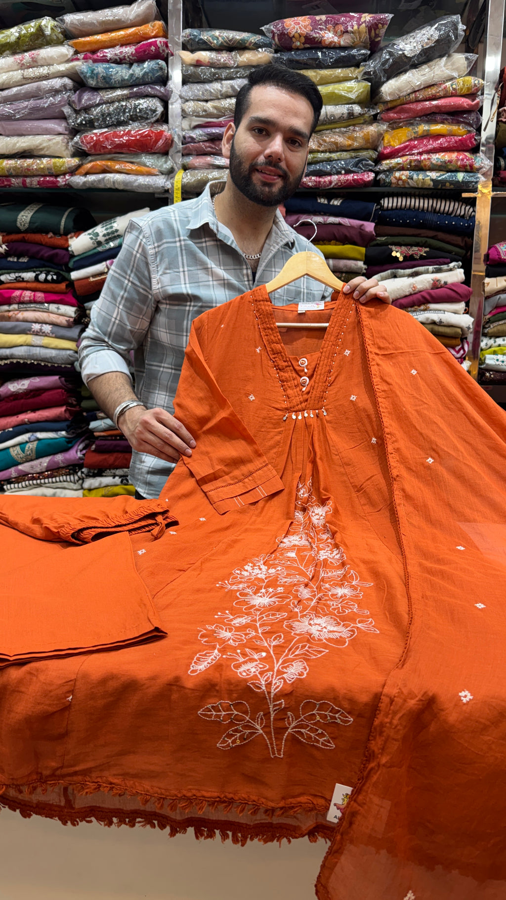 Rust Orange Mull Cotton A Line Plazo Suit