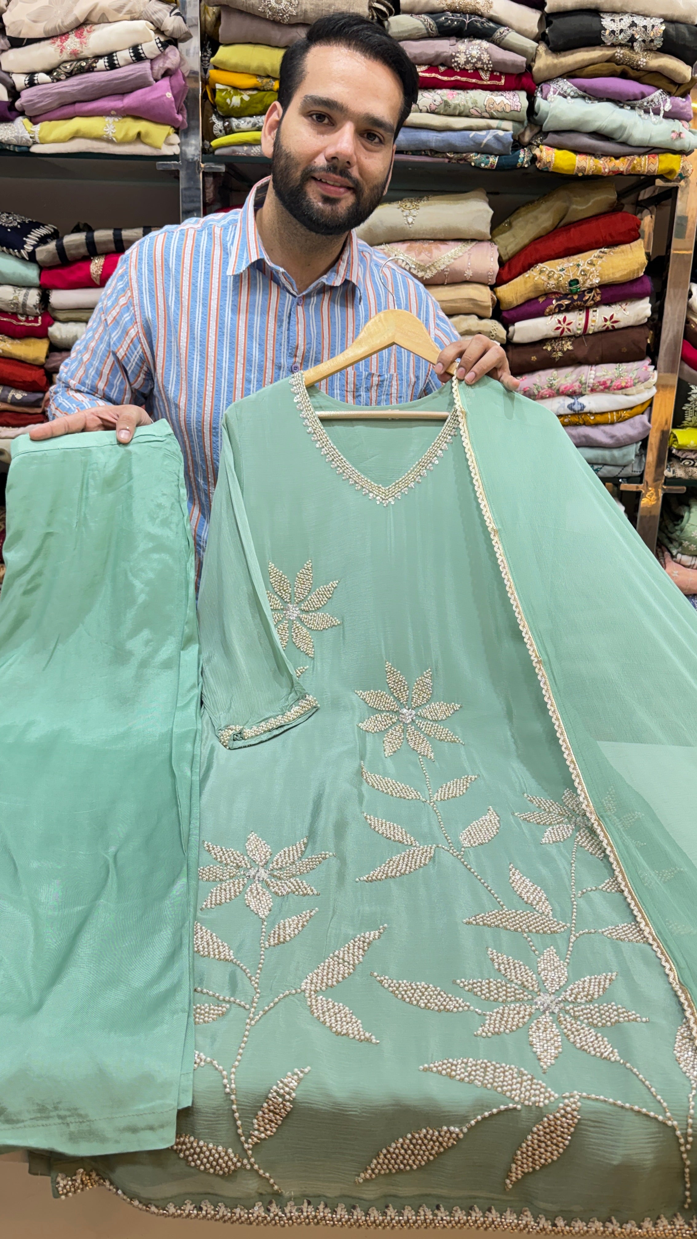 Pure Chinnon Hand Embroidered Suit