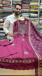 Pure Cotton Flared Pinkish Purple Frok Suit