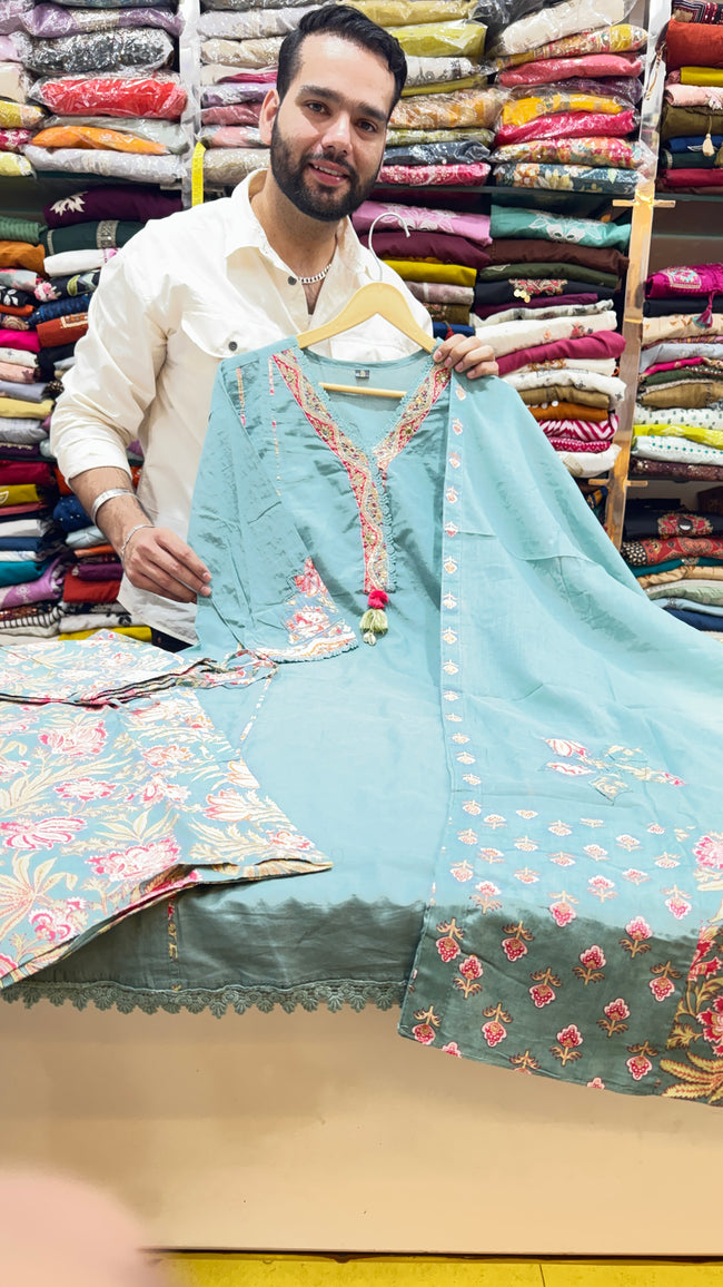 Pure Cotton A Line Plazo Suit Hover Image
