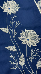 Navy Blue Pure Cotton Embroidered Plazo Suit