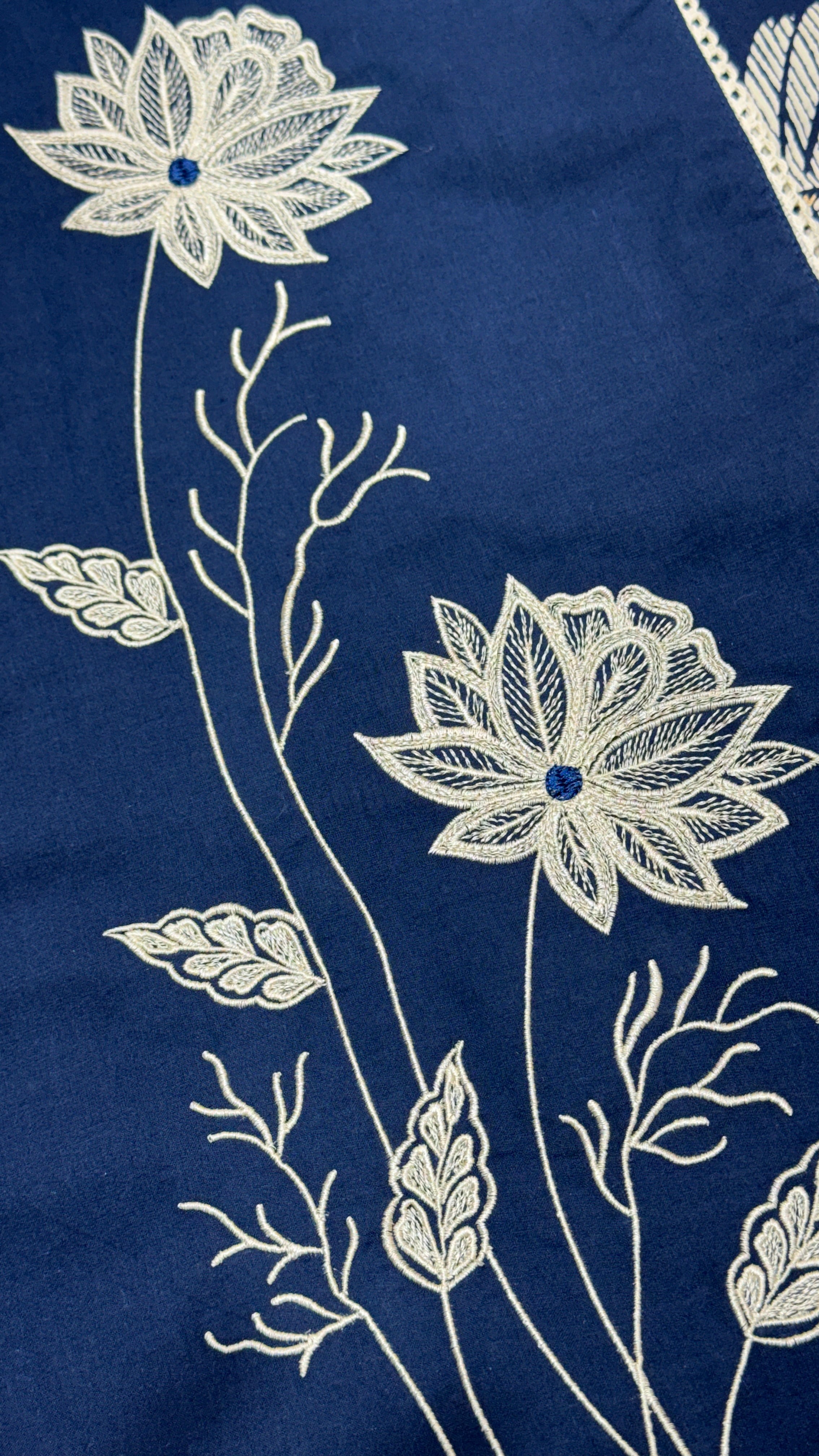 Navy Blue Pure Cotton Embroidered Plazo Suit