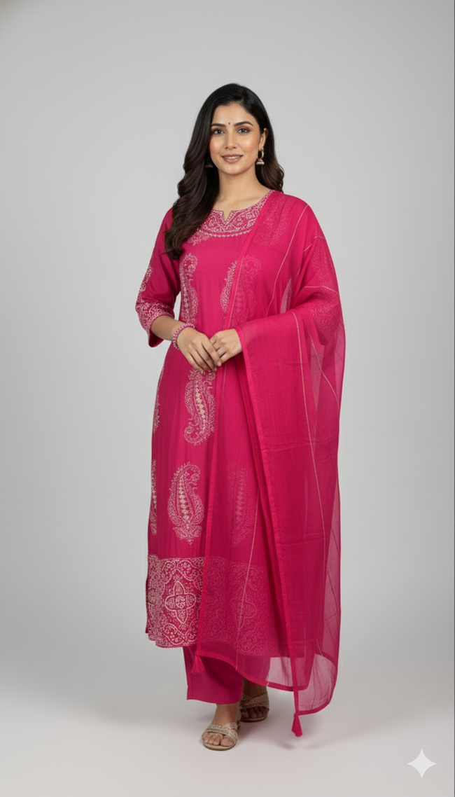 AMBER Half Sleev Cotton Plazo Suit Main Image