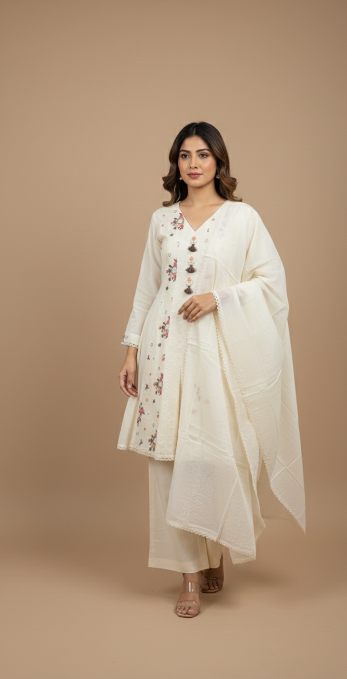 A-Line Short Kurti Suit Off White