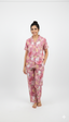 Peach Printed Front Button Night Suit