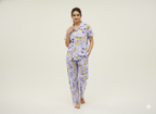 Lavender Printed Front Button Night Suit