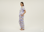 Lavender Printed Front Button Night Suit