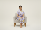 Lavender Printed Front Button Night Suit