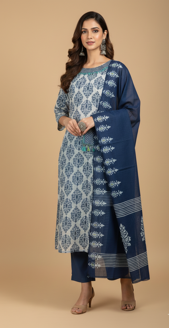 M-2651 Blue Cotton Plazo Suit