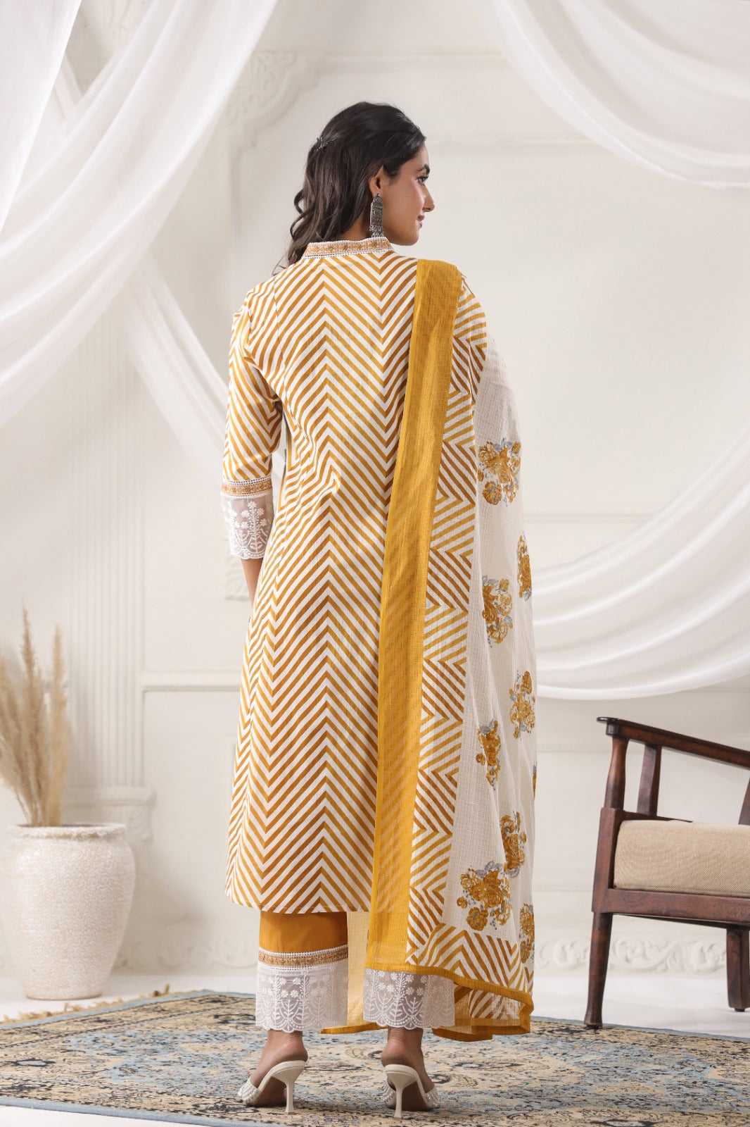 Front Pocket Cotton Mustard Frok suit