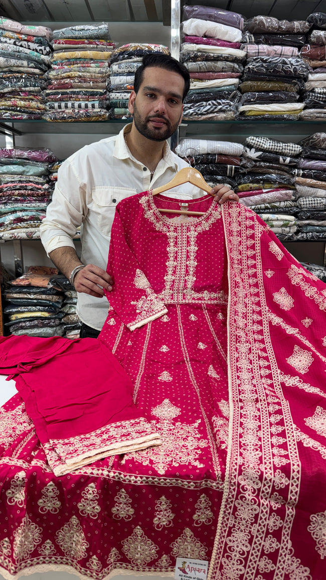 Pure Cotton Embroidered Rani Frok Suit Hover Image