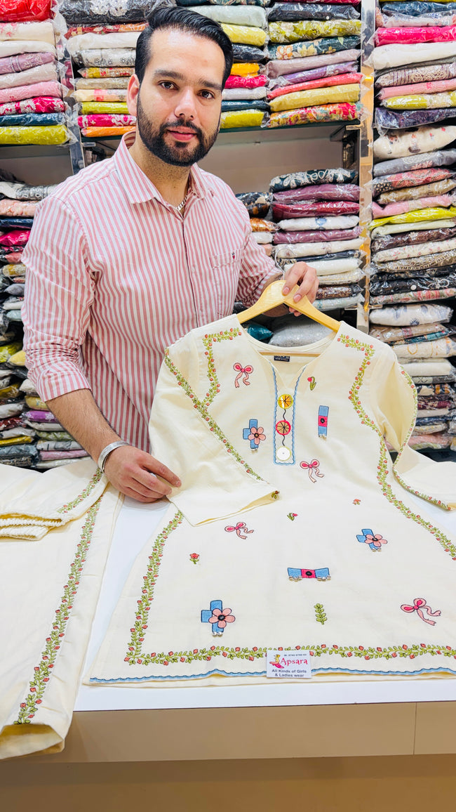 Off White Embroidered Co-ord Set Hover Image