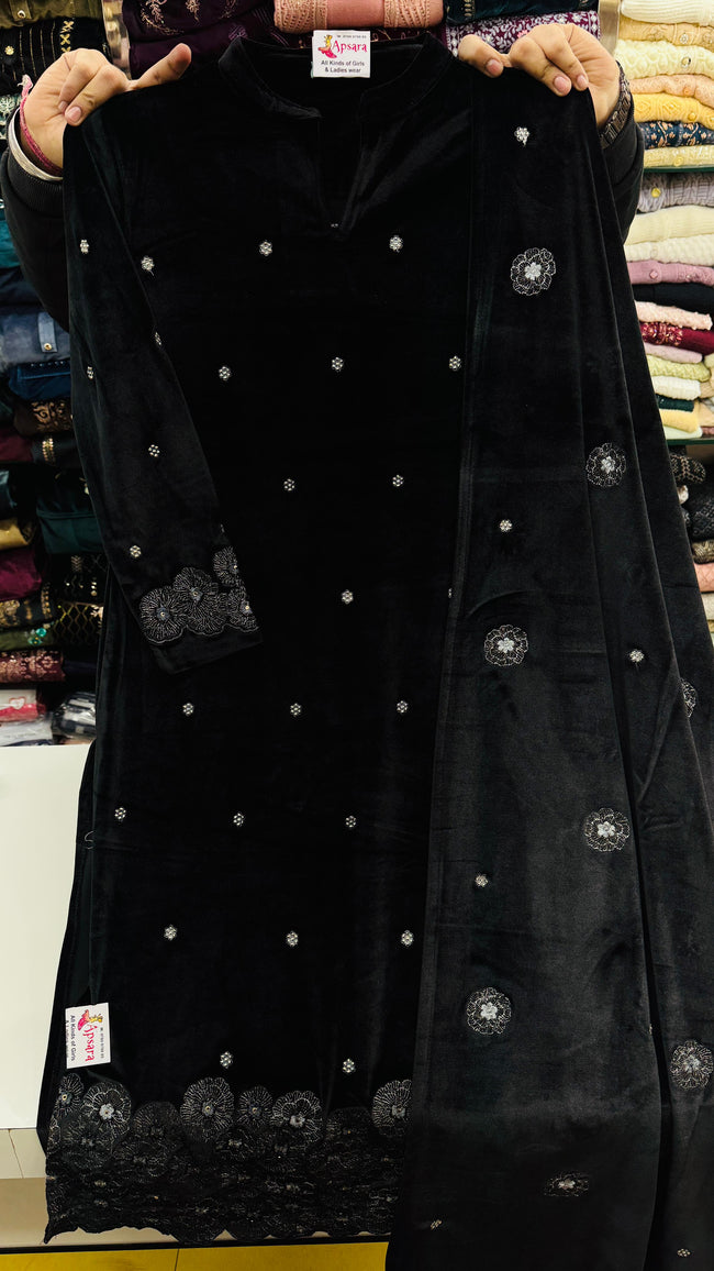 Black Valvet Plazo Suit Hover Image