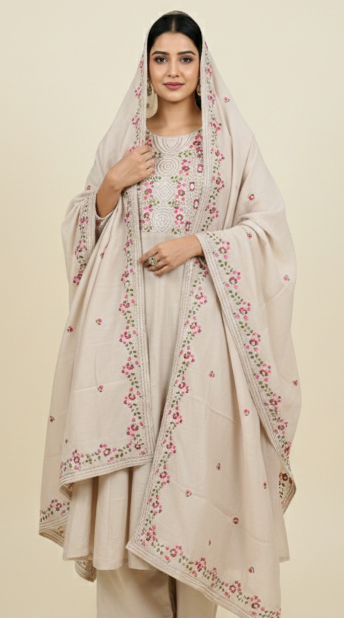 Mull Chanderi Ash Frok Suit