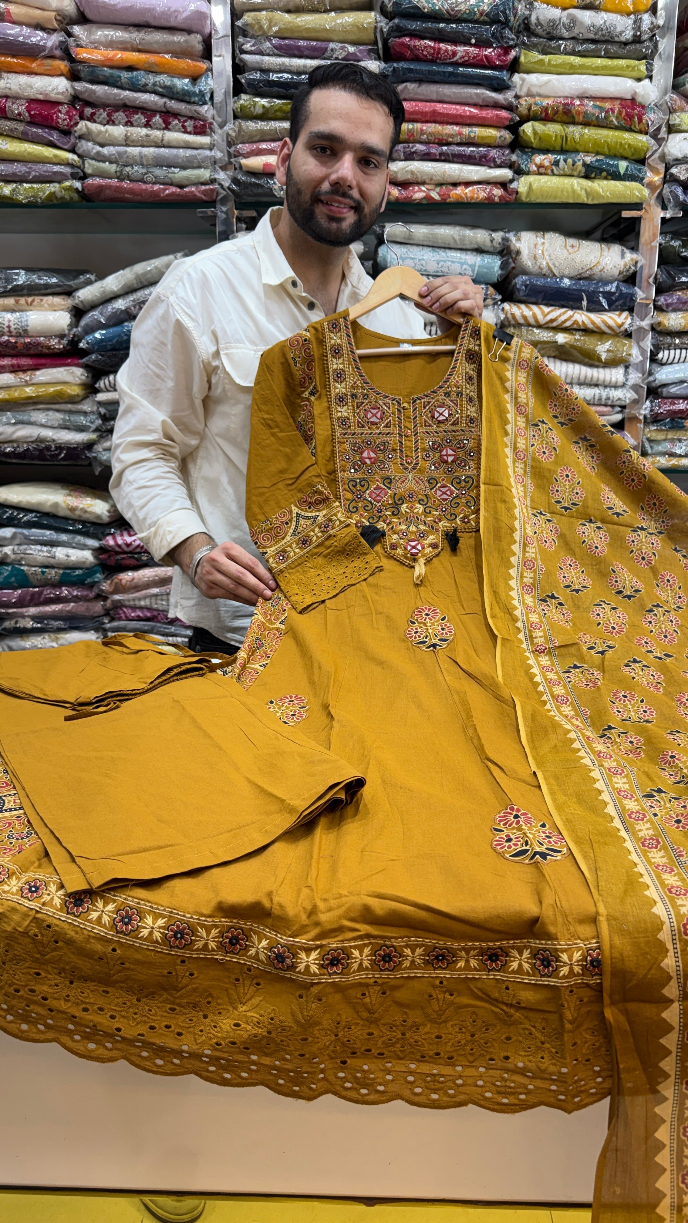 Pure Cotton Dark Mustard Frok Suit