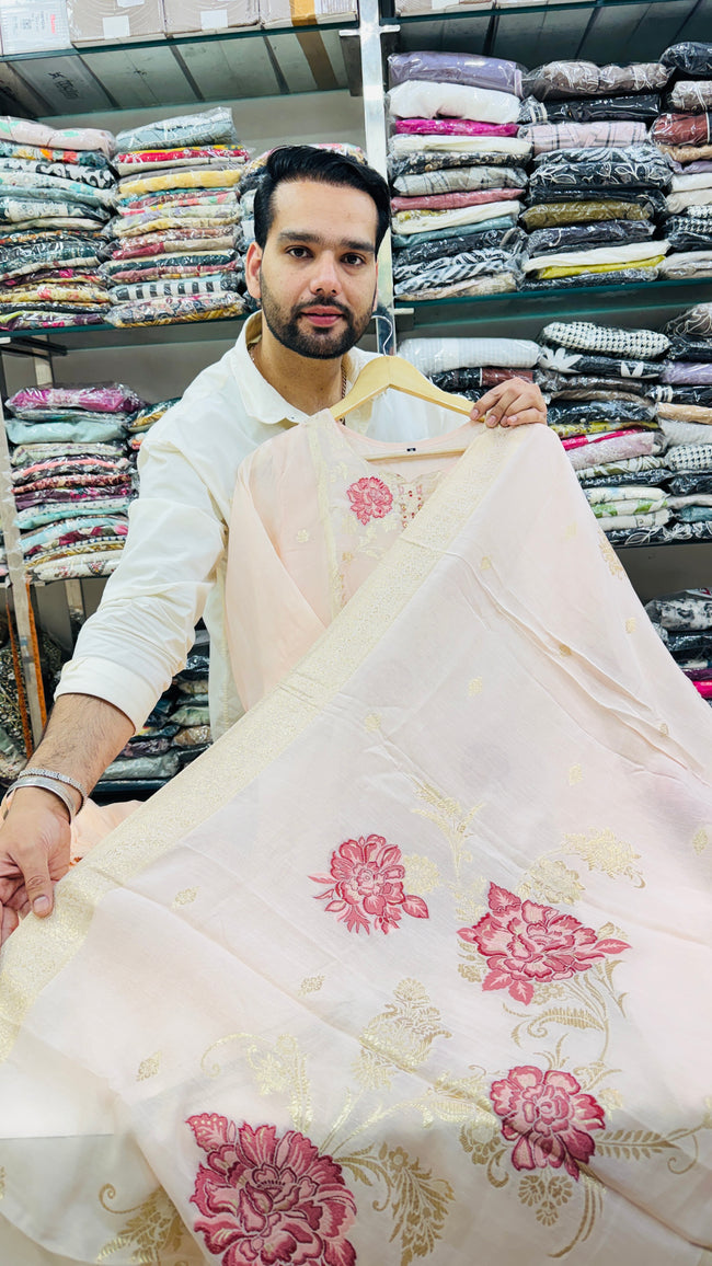 Maslin jacquard Work Plazo Suit Main Image