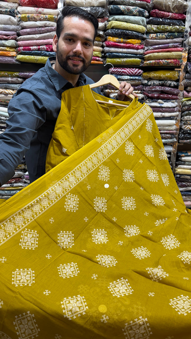 Mull Cotton Mustard Frok Suit Main Image