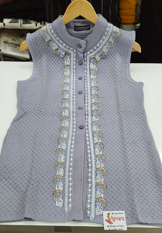Thread and Zari Work Sleeveless Cardigan Hover Image