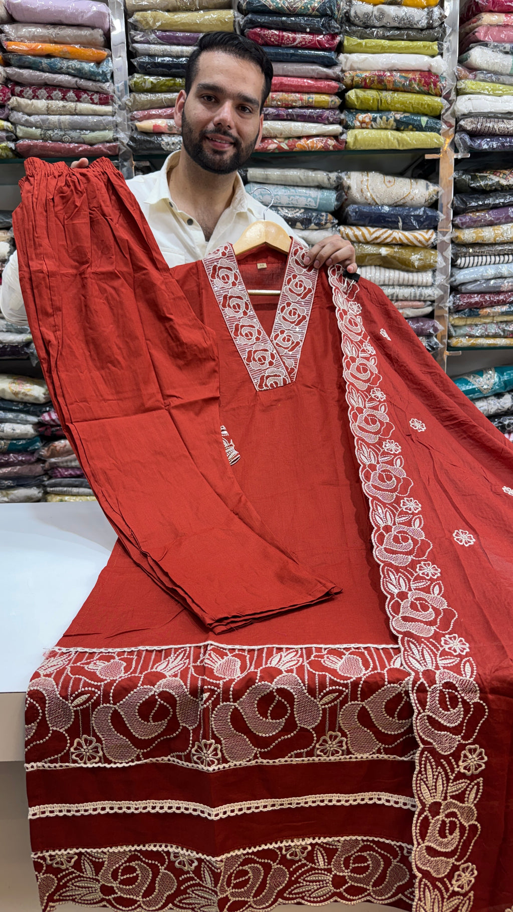 Pure Cotton Straight Rust Plazo Suit