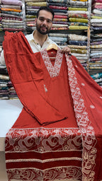 Pure Cotton Straight Rust Plazo Suit