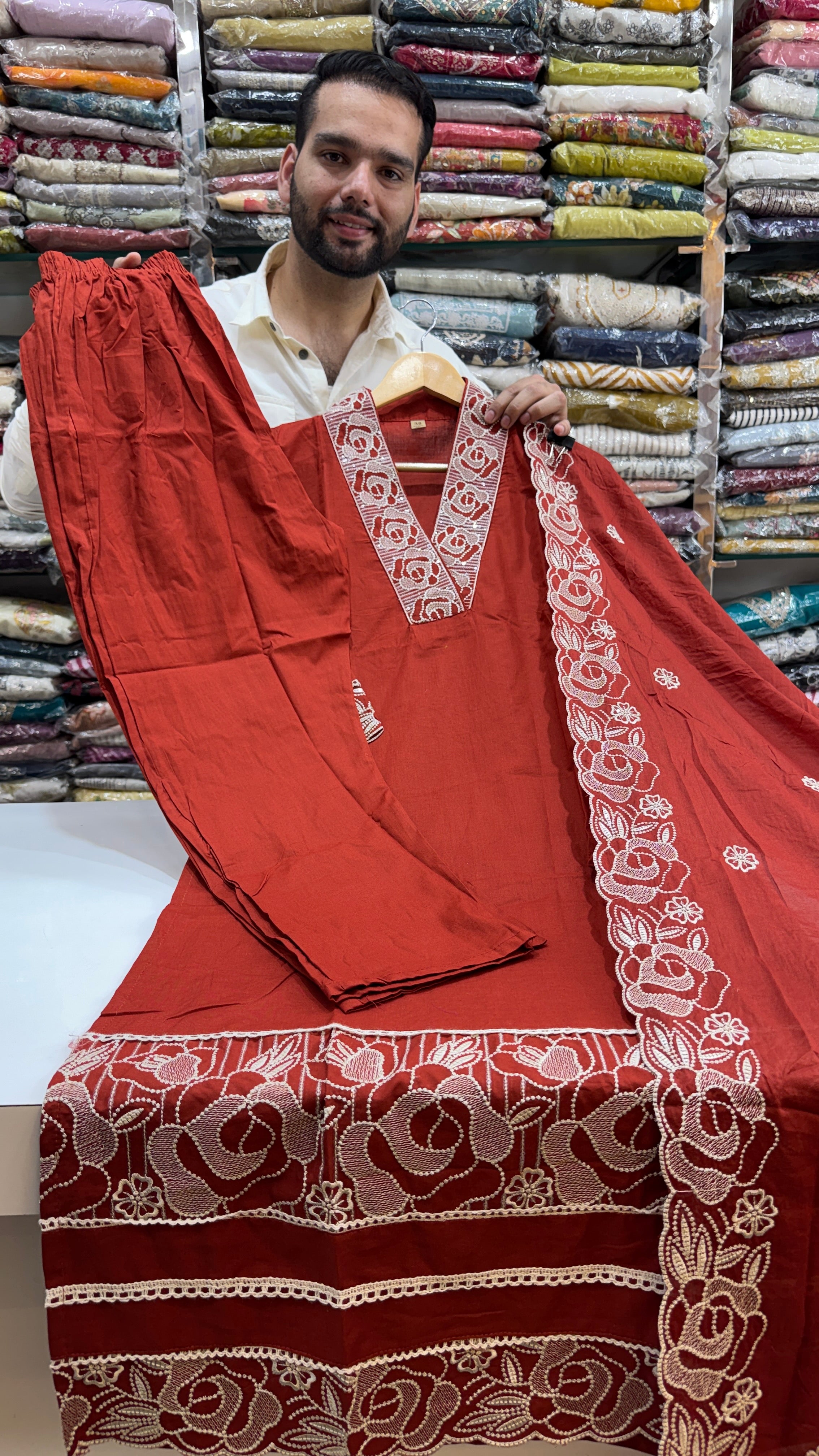 Pure Cotton Straight Rust Plazo Suit