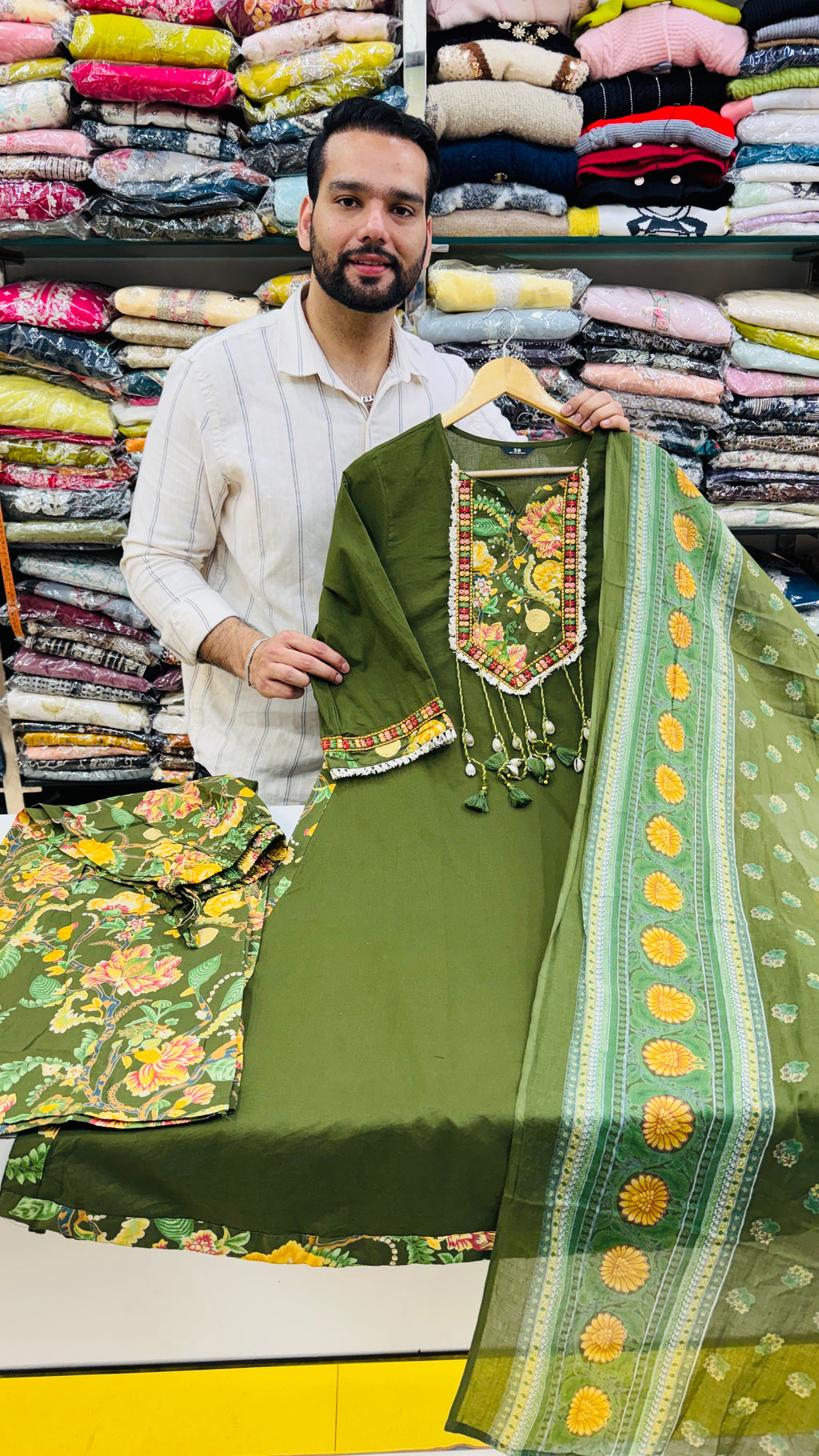 Pure Cotton A-Line Mehndi Suit