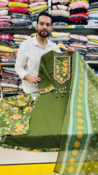 Pure Cotton A-Line Mehndi Suit