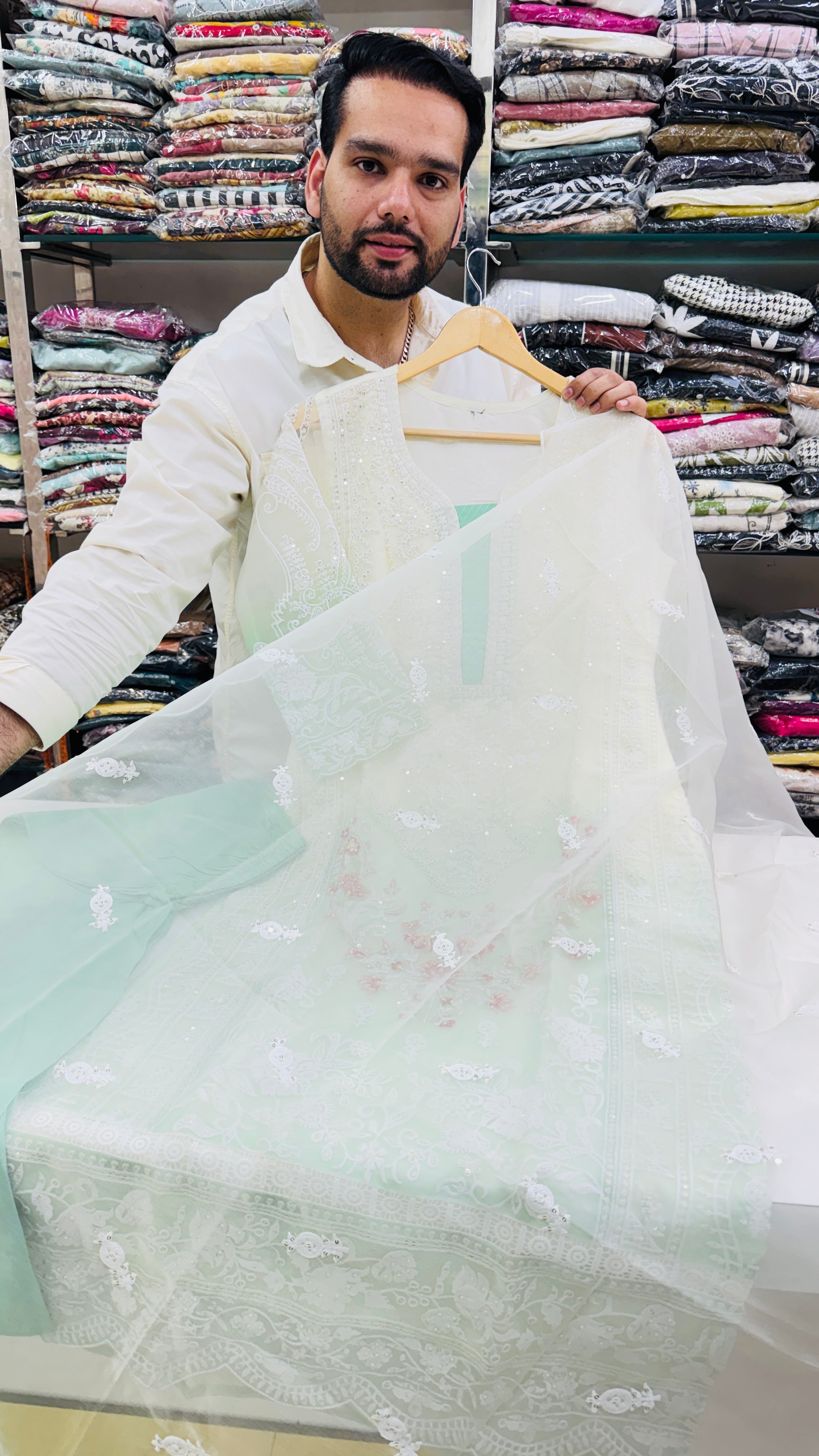 White Organza Double Shade Suit