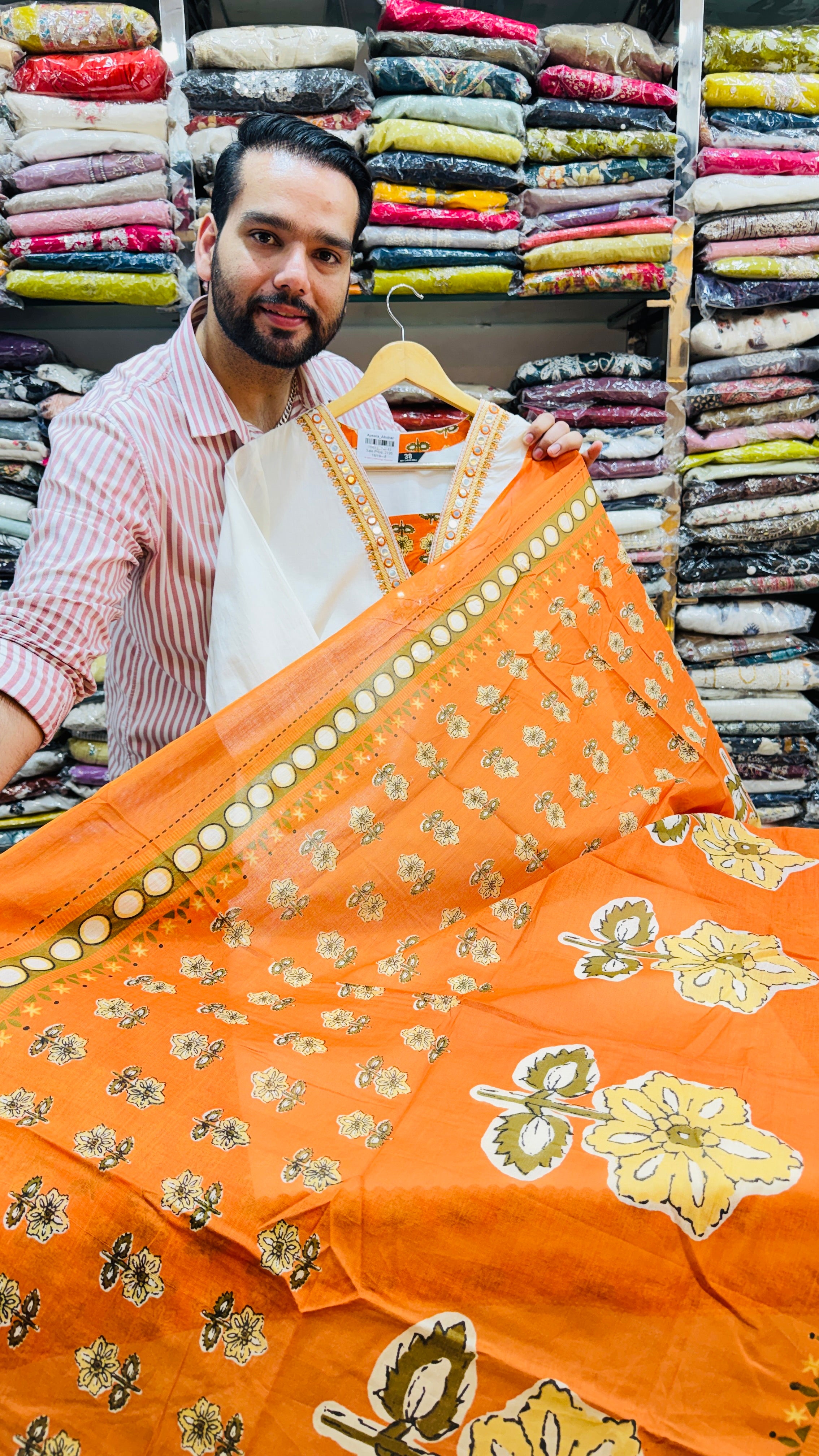 White & Orange Pure Cotton Plazo Suit